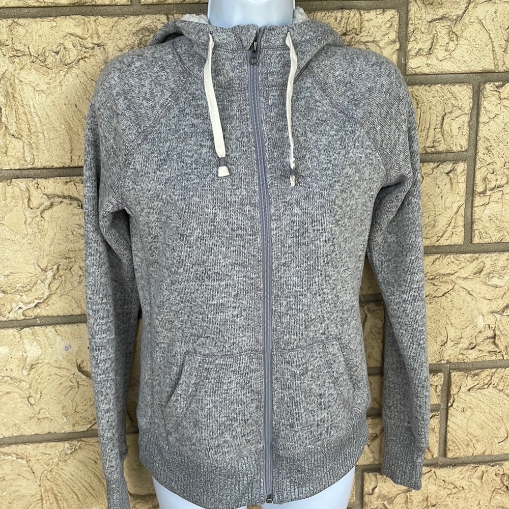 SO soft zip up Sherpa lined hoodie Gray Size Med